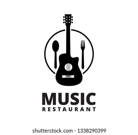 music restaurant with guitar fork and spoon vector logo design concept template