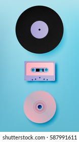 Music retro media paer art style vector illustration