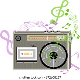 Music retro radio tape classic. vector art and illustration.