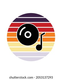 Music Retro Sunset Design template. Vector design template for logo, badges, t-shirt, POD and book cover. Isolated white background.