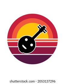 Music Retro Sunset Design template. Vector design template for logo, badges, t-shirt, POD and book cover. Isolated white background.