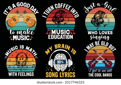 Music Retro Vintage Bundle T shirt Design.