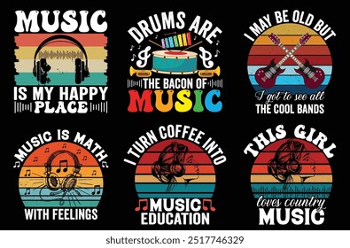 Music Retro Vintage Bundle T shirt Design.