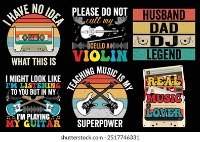 Music Retro Vintage Bundle T shirt Design.