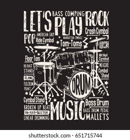 Music Rock Drums Typography, Tee Shirt Graphics , Vectors