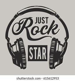 Music rock headphones  typography, tee shirt graphics, vectors