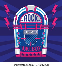 Music rock juke box typography, t-shirt graphics, vectors