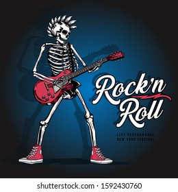 Music rock typographywith skeleton illustration, tee shirt graphics, vectors