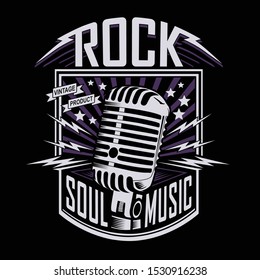 Music rock vintage microphone typography, tee shirt graphics, vectors