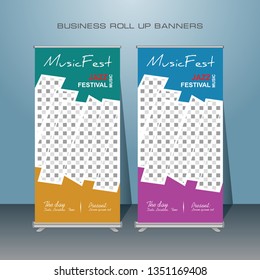 Music Roll up banner design. Standing flyer template for Jazz music festival