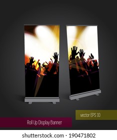 Music roll up banner display template for designers, vector eps 10