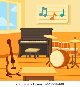Music Room with Instruments Illustration