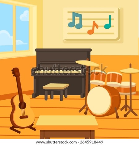 Music Room with Instruments Illustration