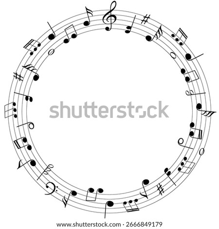 Music round frame, melody, circular musical notes