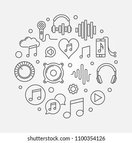 Music round illustration. Vector circular symbol made with creative sound and audion concept linear icons