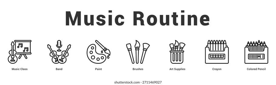 Rutina musical Ilustración de Anuncio de Web moderno y limpio con íconos temáticos para la comunicación visual
