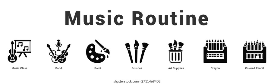 Rutina musical Ilustración de Anuncio de Web moderno y limpio con íconos temáticos para la comunicación visual