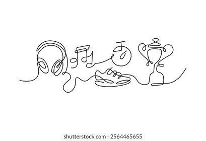 Music Running One Single Line Drawing. Vector Illustration of Continuous Monoline Sign Illustration. Linear Art.