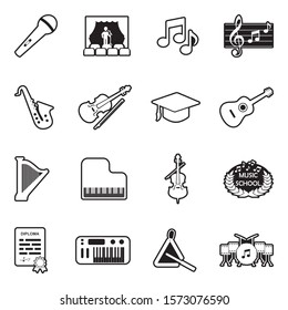 Music School Icons. Line With Fill Design. Vector Illustration.