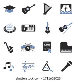 Music School Icons. Two Tone Flat Design. Vector Illustration.