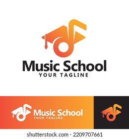 music school logo design abstract vector illustration template, College, Graduate cap, Campus, Education icon design, and note music logo.