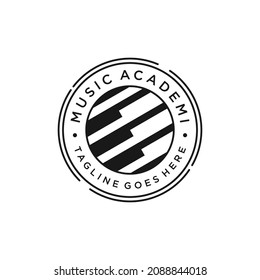 Music School Logo With Piano Icon Vector Design Template