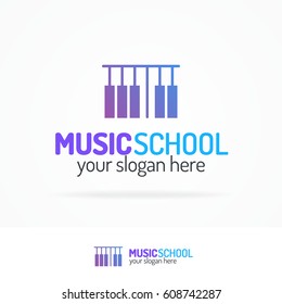 Music school logo set modern color style isolated on white background. Vector Illustration 