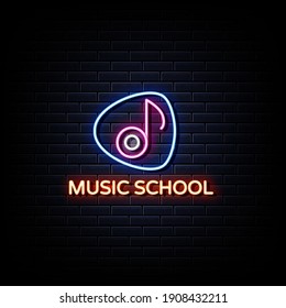 Music School  Neon Signs Style Text Vector