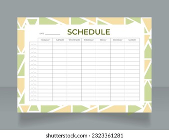 Music school schedule worksheet design template. Printable goal setting sheet. Editable time management sample. Scheduling page for organizing personal tasks. Montserrat, Myriad Pro fonts used