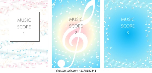 Music score and notes colorful vector illustration frame set. 
Poster, cover size.