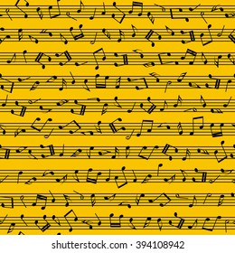 Music seamless background pattern. Musical notebook with orange background