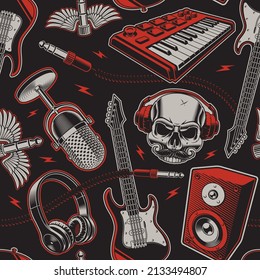 music seamless background in rock and roll style, this design can be used as wallpapers or as a print