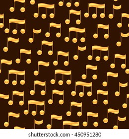Music seamless pattern background. Colorful notes on dark background. Vector musical symbols