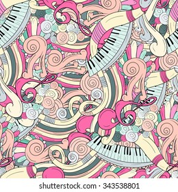 Music seamless pattern background. Hand draw illustration