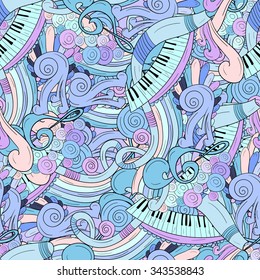 Music seamless pattern background. Hand draw illustration