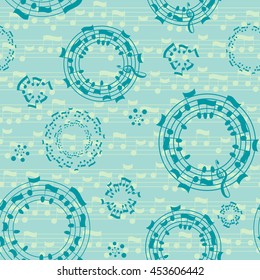 Music seamless pattern background. Musical symbols on blue background. Vector musical symbols