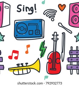 Music seamless pattern doodle illustration series