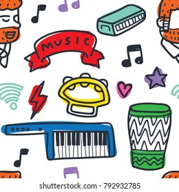Music seamless pattern doodle illustration series