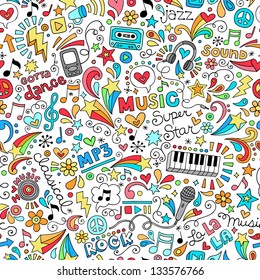 Music Seamless Pattern Groovy Notebook Doodles Illustration