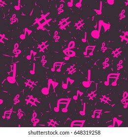 Music seamless pattern. Grunge background. Vector illustration