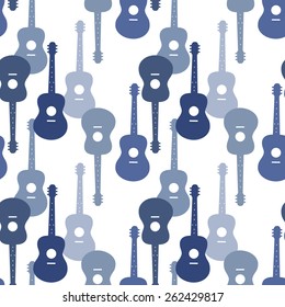 Music seamless pattern with guitars vector illustration
