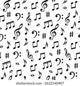 Music seamless pattern. Music note icons. Sound background