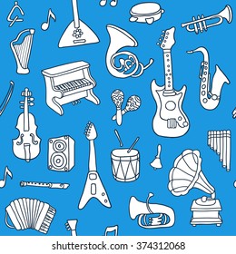 Music seamless pattern. Vector Illustration. Endless texture can be used for printing onto fabric, paper or scrap booking, wallpaper, pattern fills, web page background, surface texture.