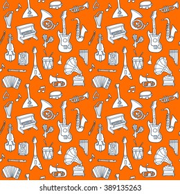 Music seamless pattern. Vector Illustration. Endless texture can be used for printing onto fabric, paper or scrap booking, wallpaper, pattern fills, web page background, surface texture.