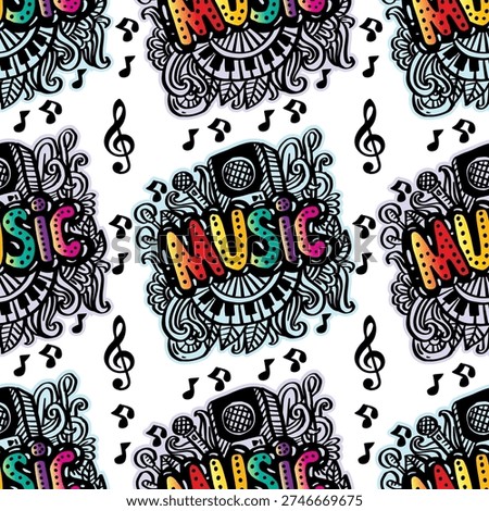 Music seamless pattern. Vector illustration with hand drawn doodle musical notes.