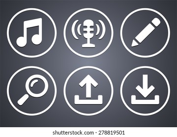 Music Search and Download on Grey Round Buttons