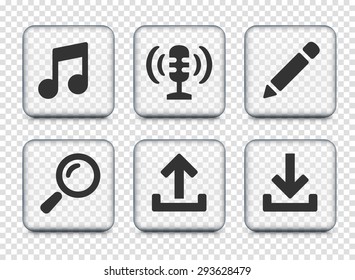 Music Search and Download on Transparent Square Buttons
