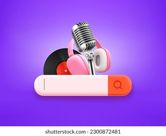 Music searching concept. 3d style vector illustration