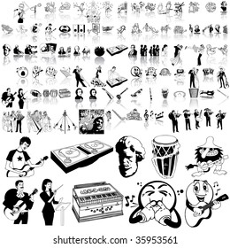 Music set of black sketch. Part 13. Isolated groups and layers.