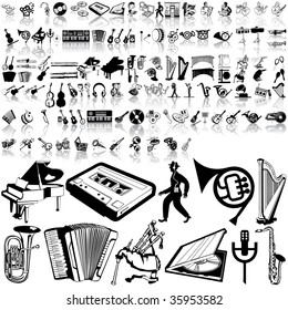 Music set of black sketch. Part 7. Isolated groups and layers.